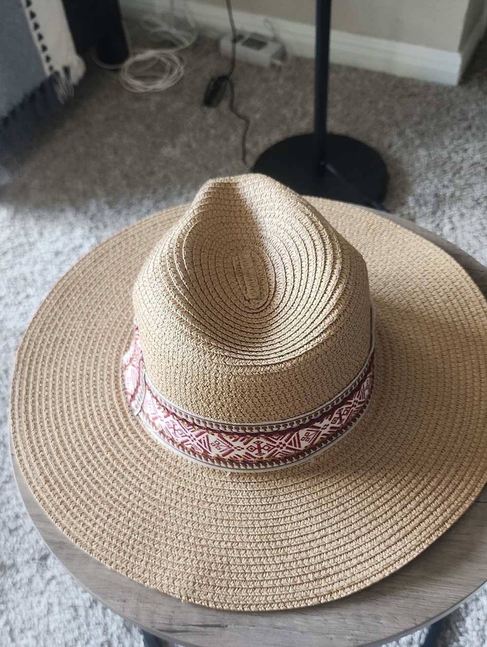 Do everything in love Beige Straw Sun Hat with Red Patterned Band